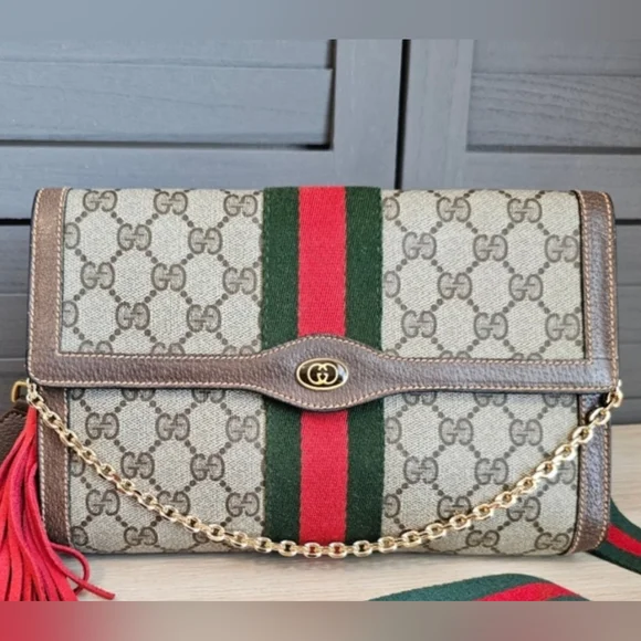 Gucci | Bags | Gucci Beige And Brown Crossbody Bag With Red  display picture 1